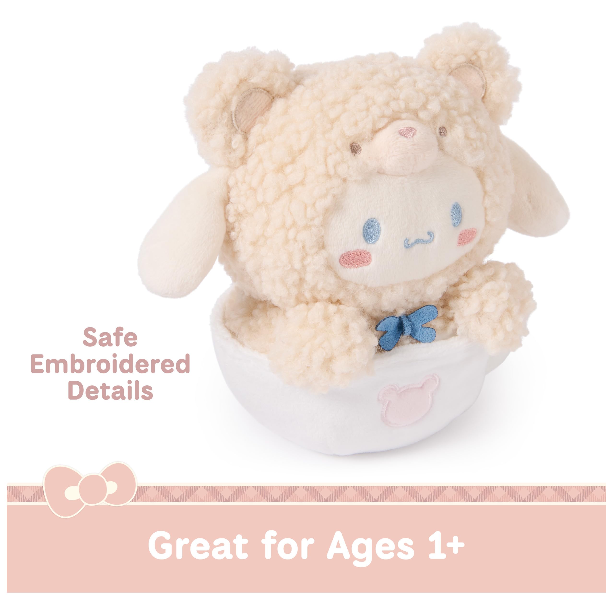 GUND Cinnamoroll Café Latte Bear plush features embroidered accents and soft fur.