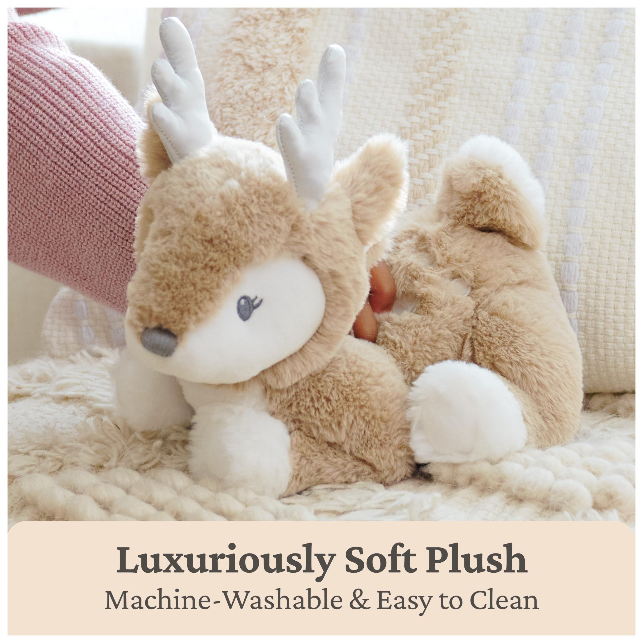 Embroidered-face Maple Deer Plush safe for babies 0+.