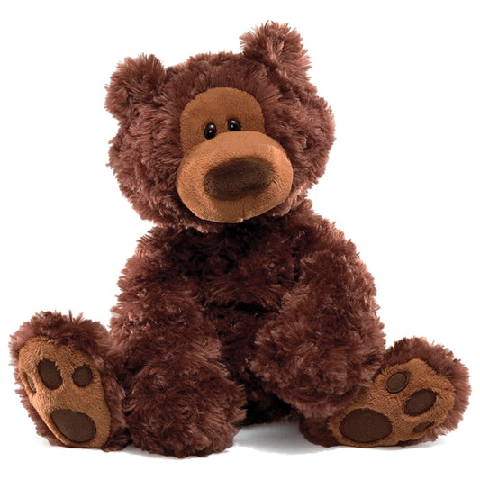 GUND Philbin 12-inch chocolate brown teddy bear with oversized paws for cozy hugs.