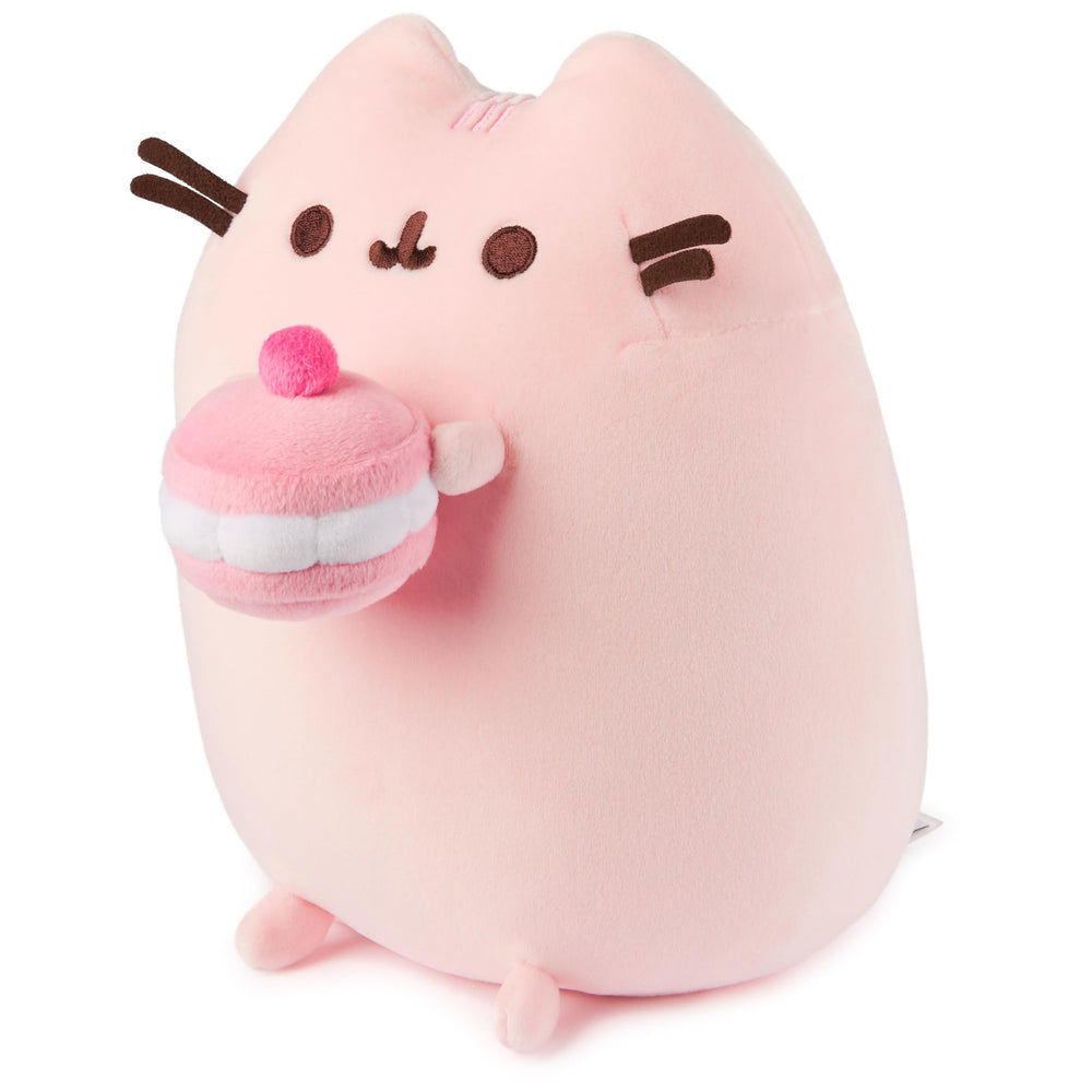 GUND Pusheen shows pink stripes on back and tail for decorative display.