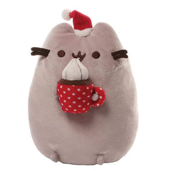 GUND Pusheen Christmas Snackable Plush wearing Santa hat, cozy holiday cuddle companion.