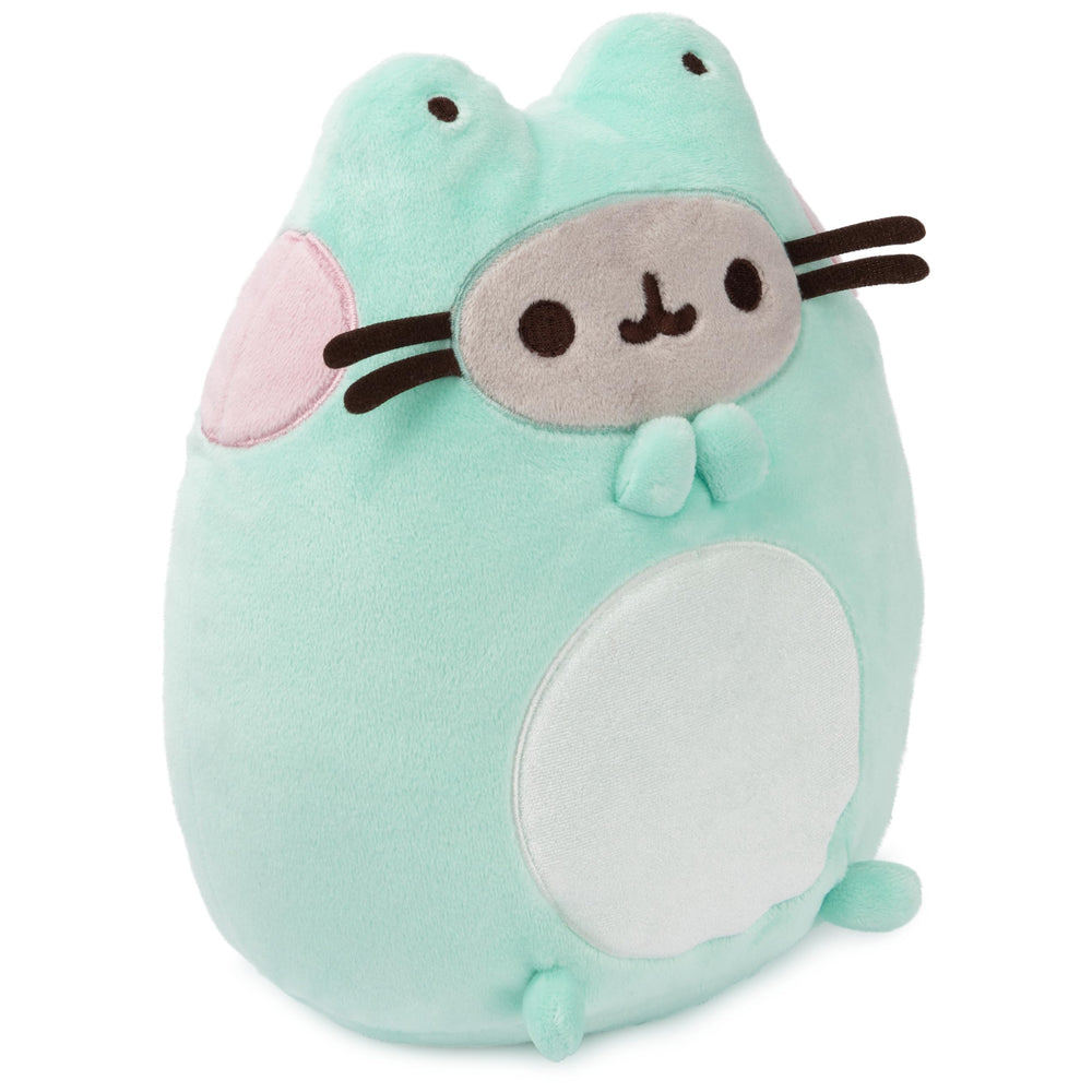 Pink embroidered cheeks on the GUND Pusheen frog plush add friendly charm.