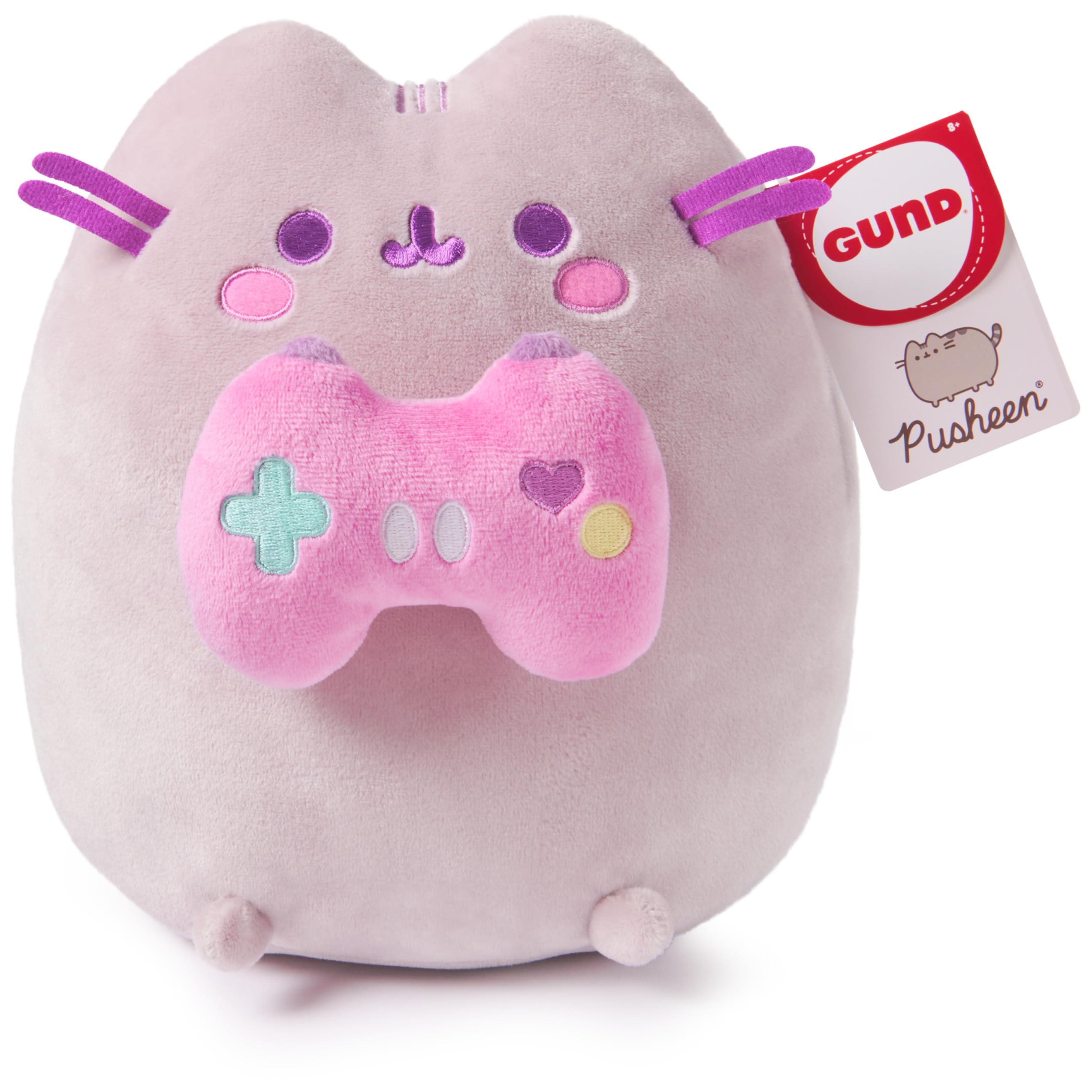 GUND Pusheen Gamer Plush pellet-weighted base helps upright posing.