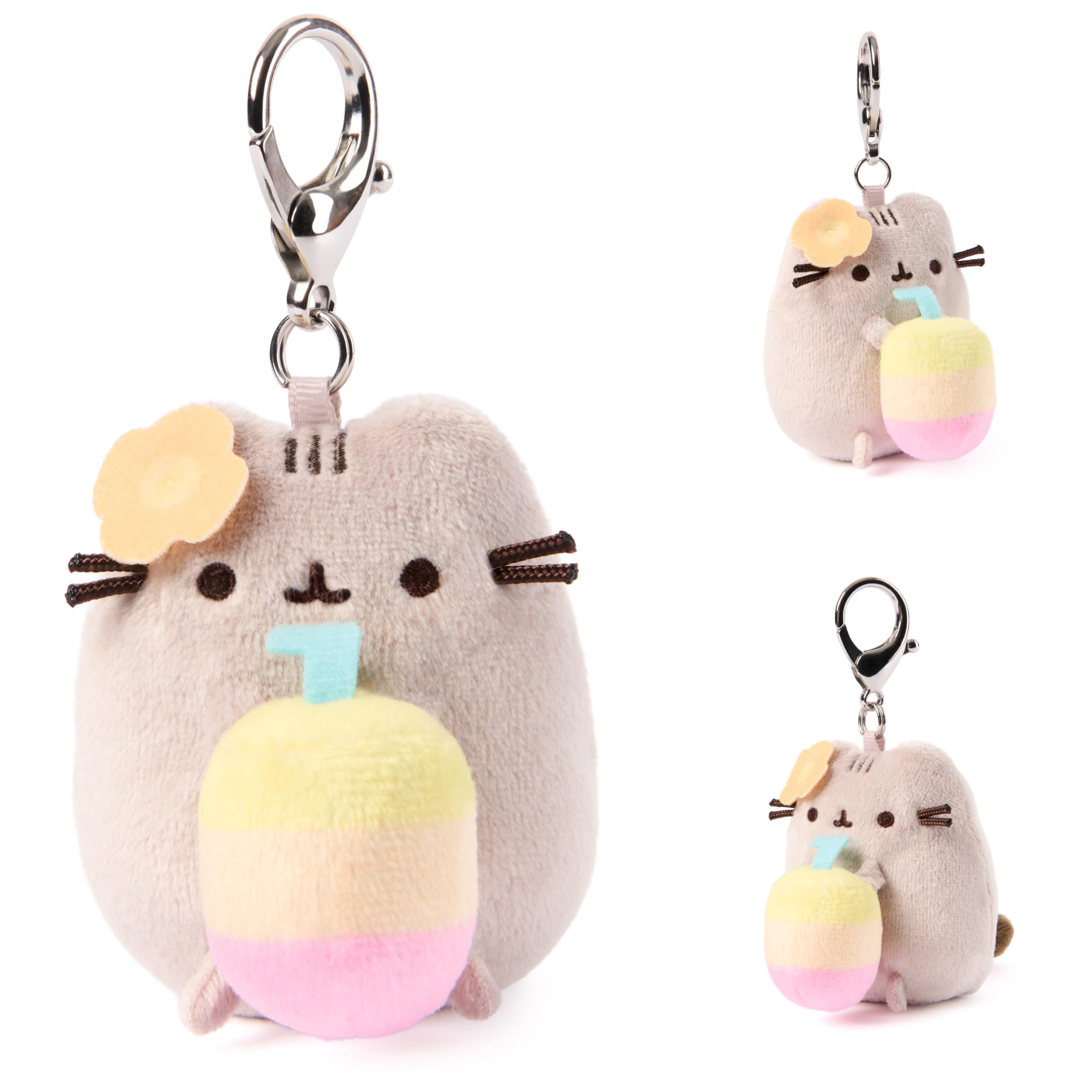 GUND Pusheen clipped to backpack for portable summer charm and décor