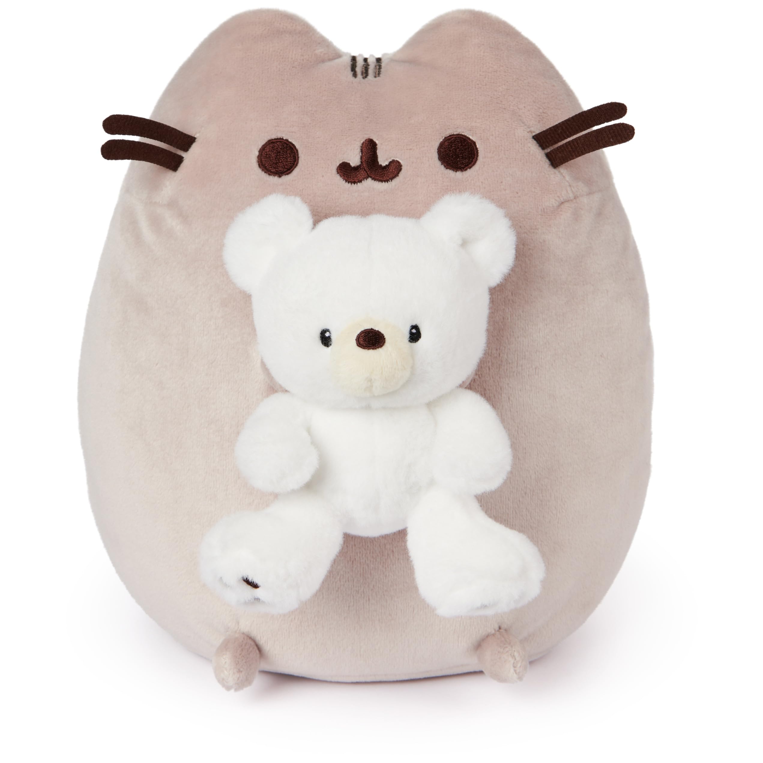 GUND Pusheen with Kai Bear plush sits upright, ideal for desk display and cozy hugs.