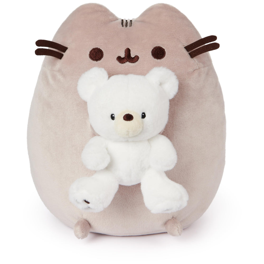 GUND Pusheen with Kai Bear plush sits upright, ideal for desk display and cozy hugs.