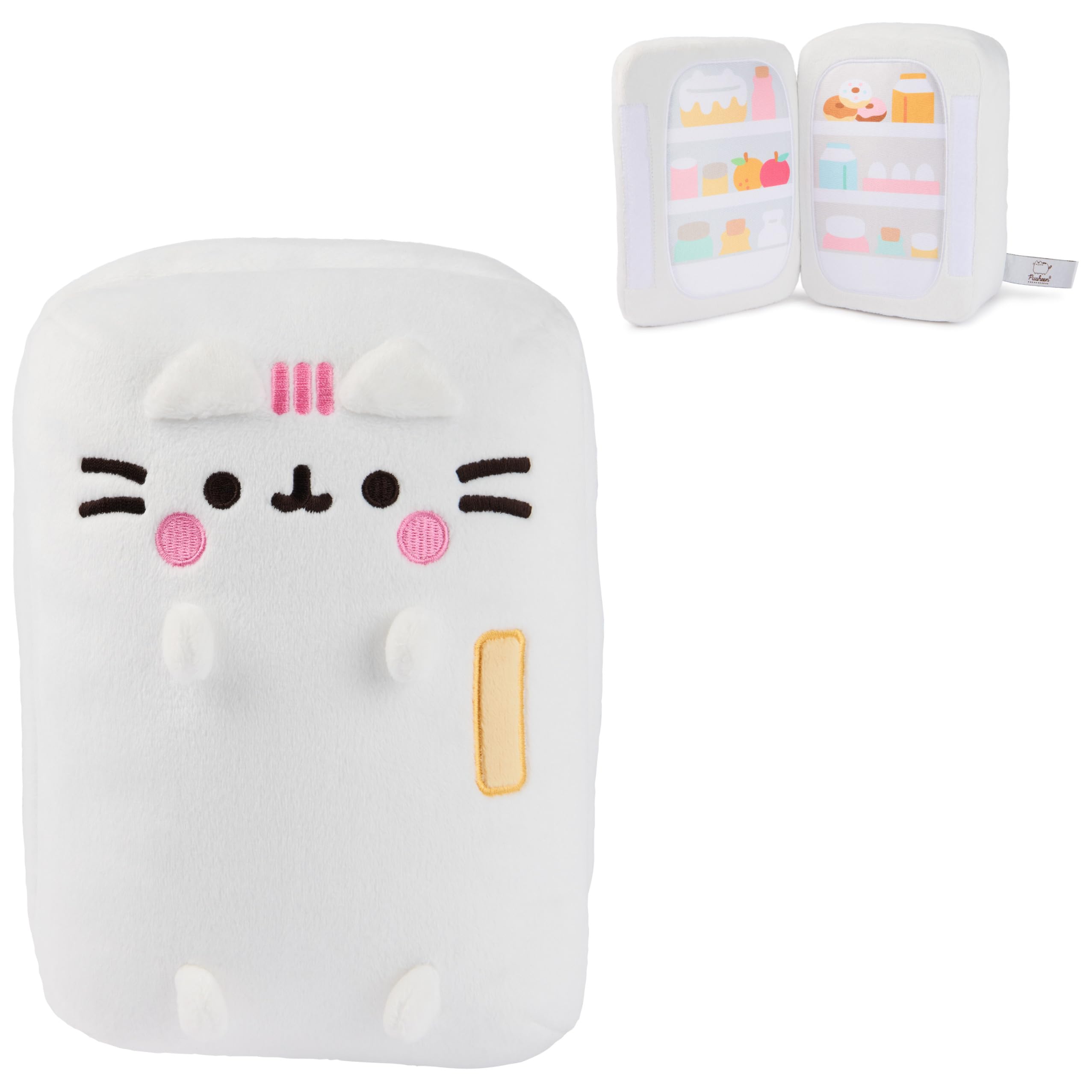 GUND Pusheen kitchen refrigerator plush from the front, a cute decorative snack keeper for shelves.