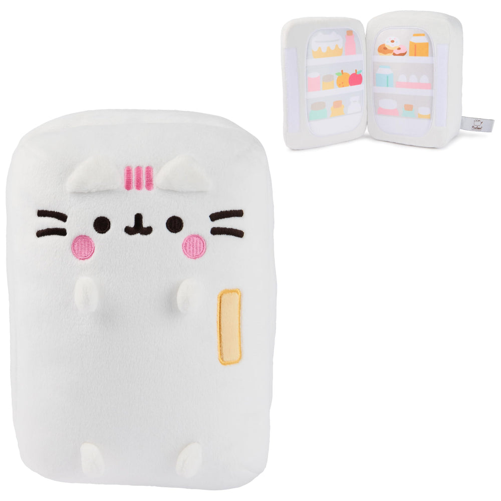 GUND Pusheen kitchen refrigerator plush from the front, a cute decorative snack keeper for shelves.
