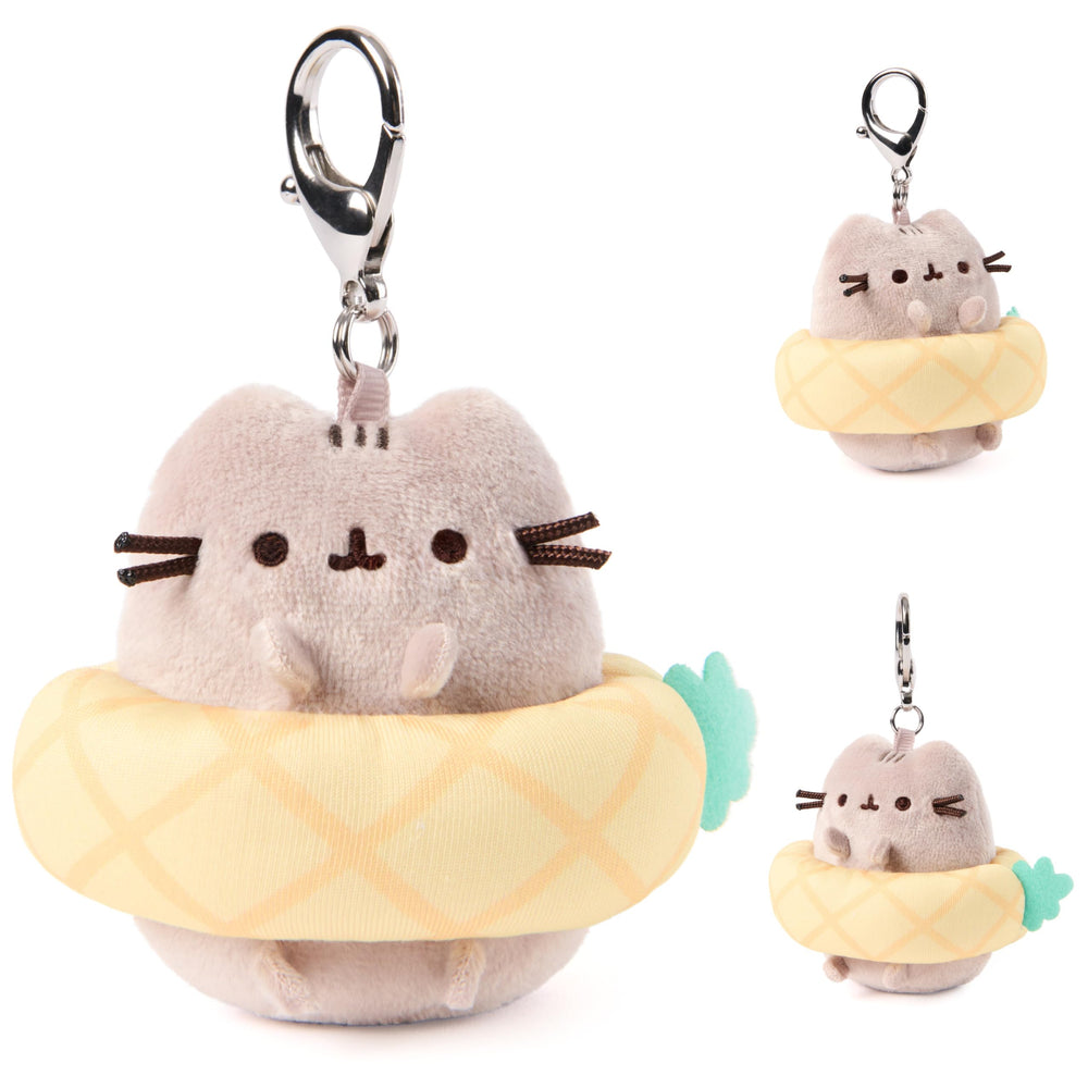 GUND Pusheen posed with beach props creating a playful tropical vibe