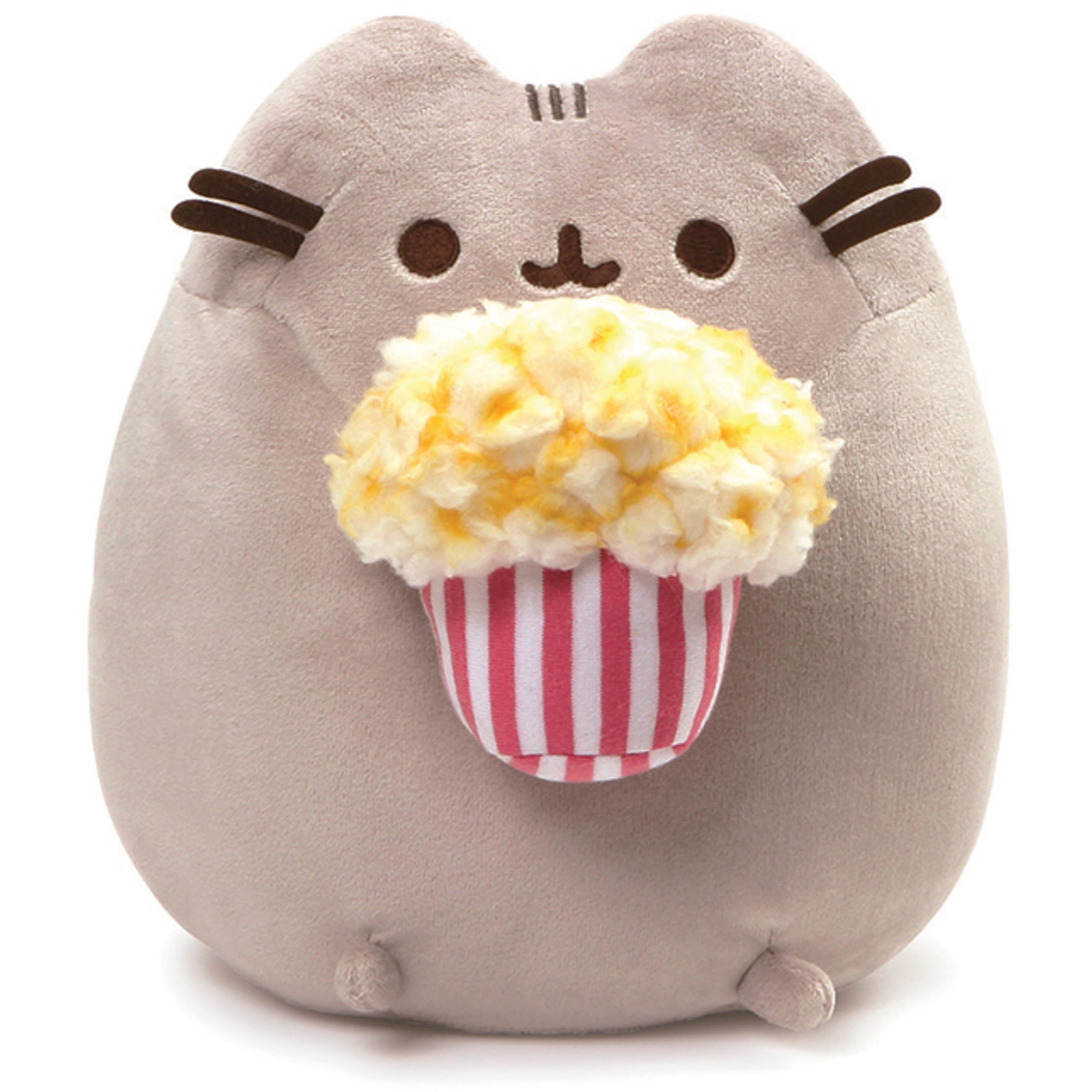 GUND Pusheen Snackables popcorn cat plush in gray, ideal for cozy movie nights.