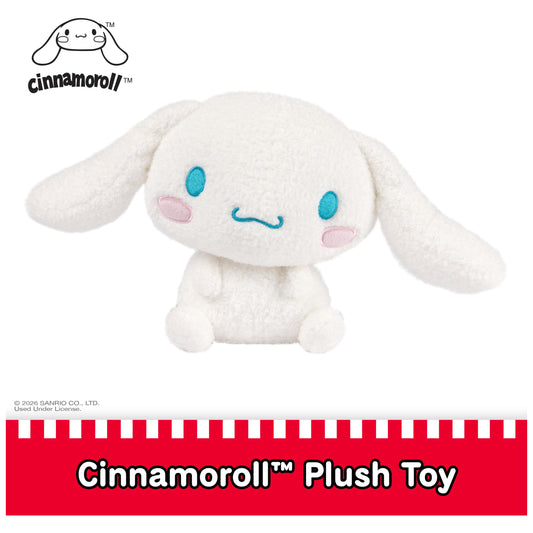 GUND Sanrio Cinnamoroll plush with rosy cheeks adds kawaii charm to shelves or beds.