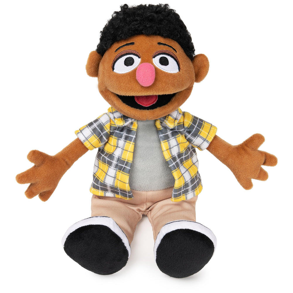 GUND Sesame Street Tamir plush 13-inch outfit for cuddly playtime and gentle hugs.