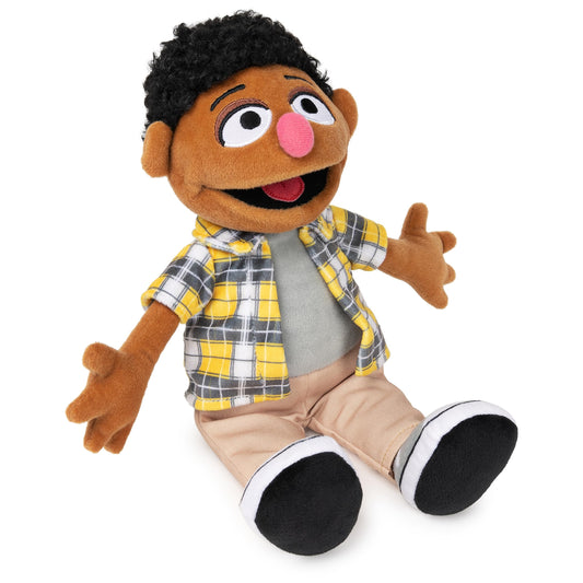 GUND Sesame Street Tamir plush soft hair enhances tactile comfort at bedtime routines.