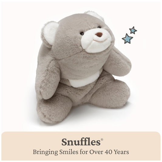 GUND Snuffles curved hug design invites eye contact during hugs.