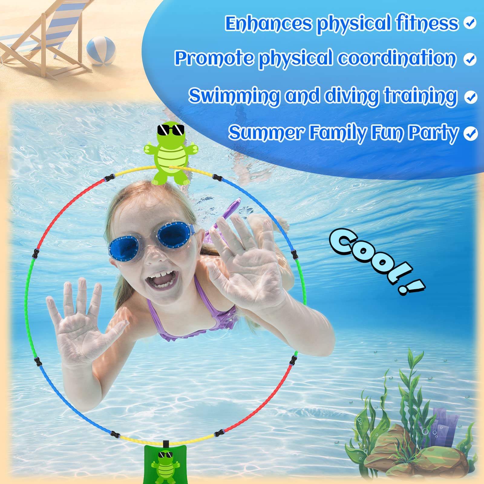 Gushu blue rings help kids track depth during underwater practice