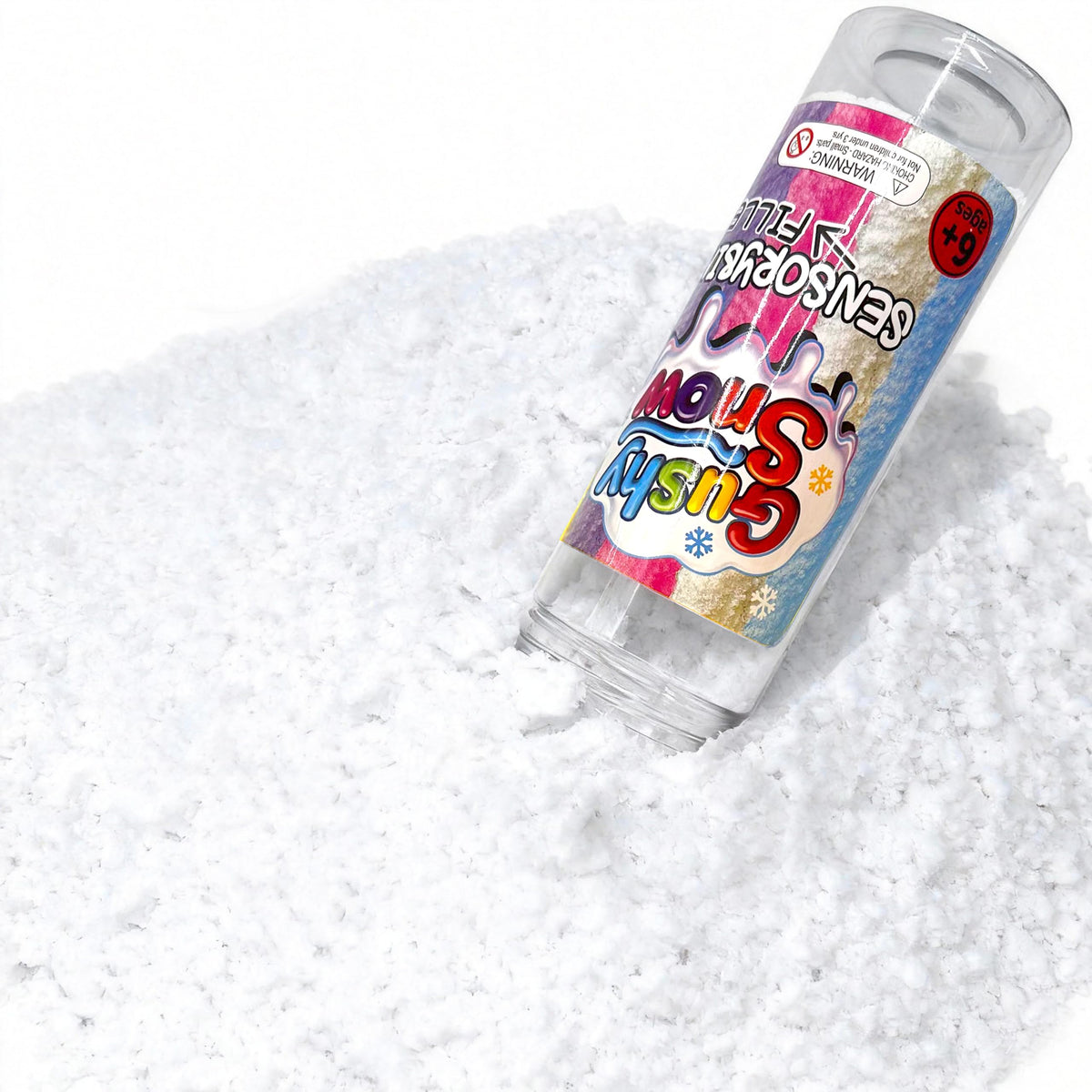 GushySnow latex sensory bin filler in white with fluffy texture for tactile play