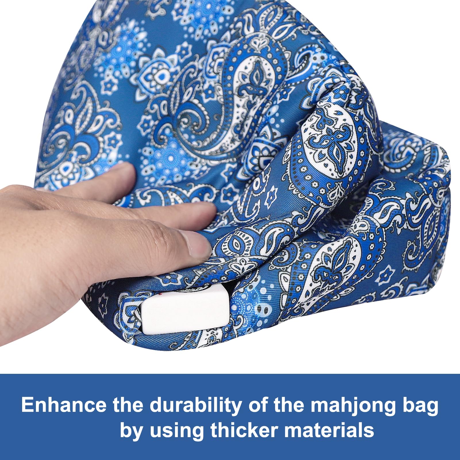 GUSTARIA blue printed bag fits standard 1.2 inch Mahjong tiles for parties.