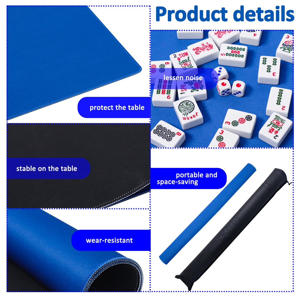 GUSTARIA mahjong mat blue top detail shows durable fabric.