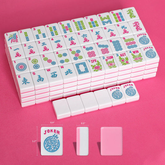 GUSTARIA Mahjong tiles with engraved letters and numerals in pink for quick recognition