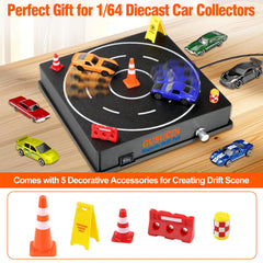 GUSUCIN display stand for 1:64 scale diecast cars in a drift setup.