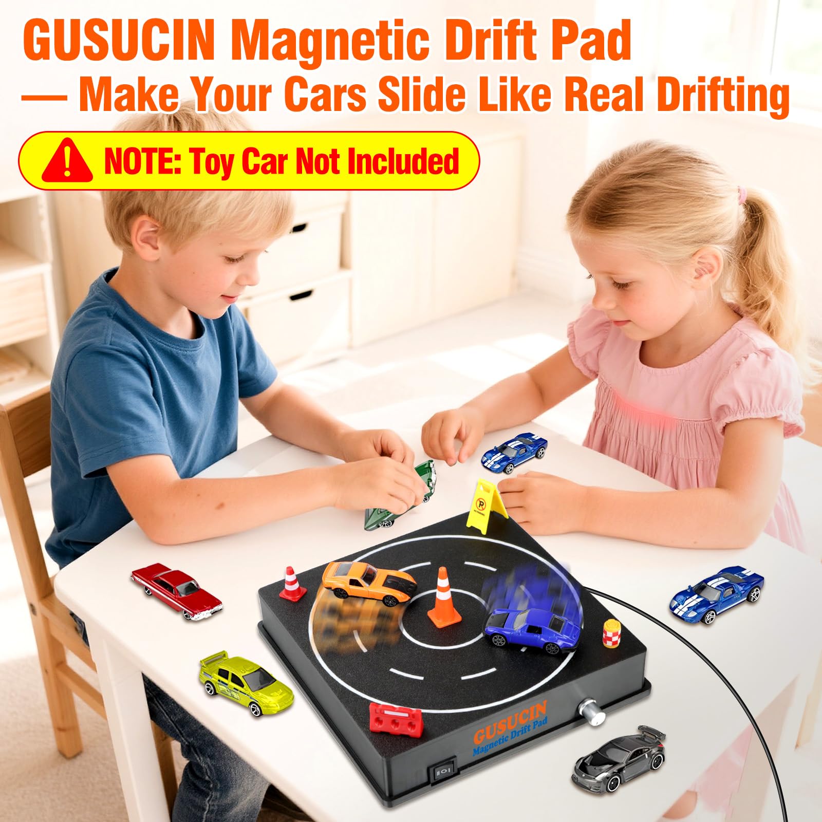 GUSUCIN drift pad shows compatibility with Hot Wheels and 1:64 models.