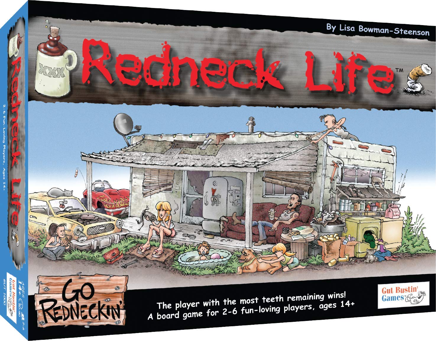 Gut Bustin' Games Redneck Life board game cover showcases rustic humor for family game nights.