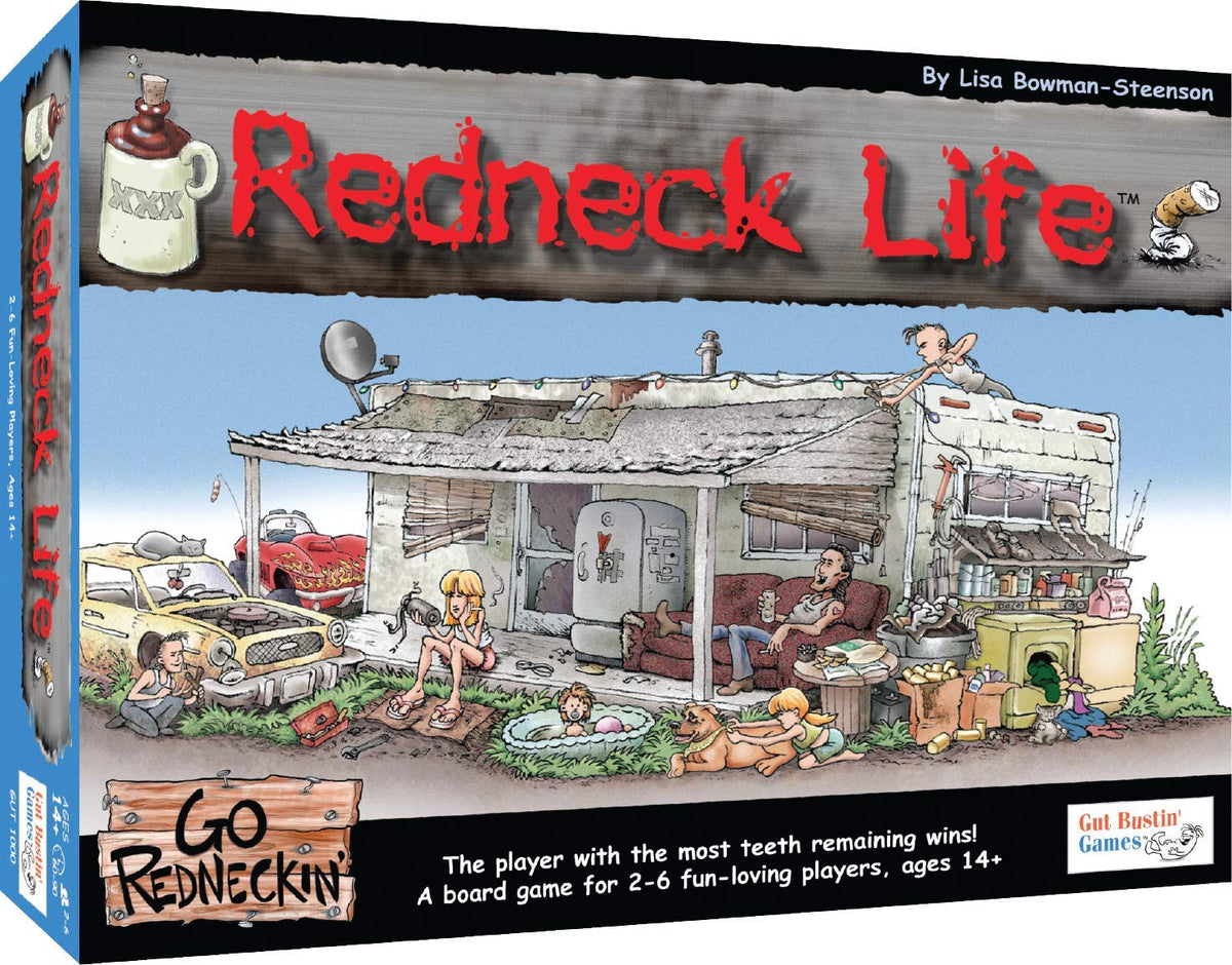 Gut Bustin' Games Redneck Life board game cover showcases rustic humor for family game nights.