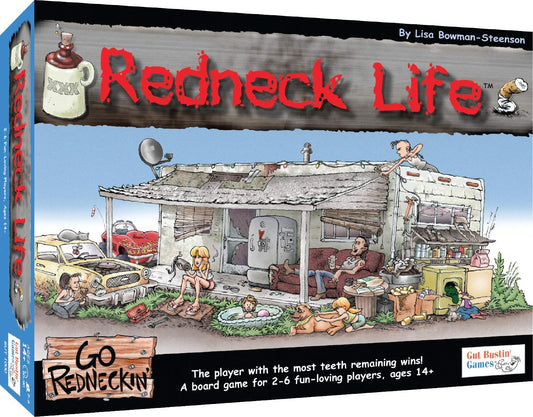 Gut Bustin' Games Redneck Life board game cover showcases rustic humor for family game nights.