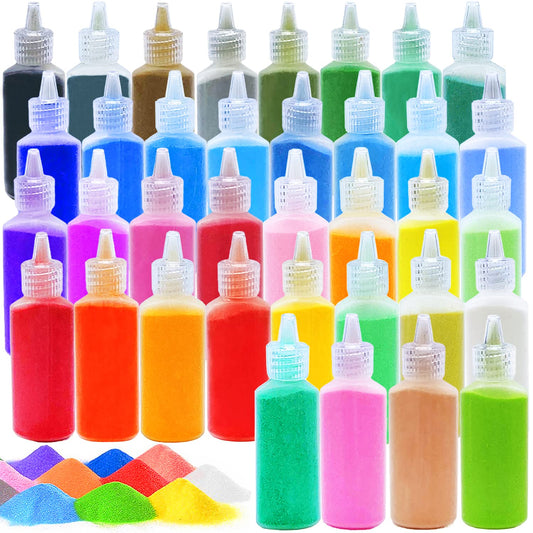 Guuozzli 36-bottle art sand kit for creative projects and easy storage.
