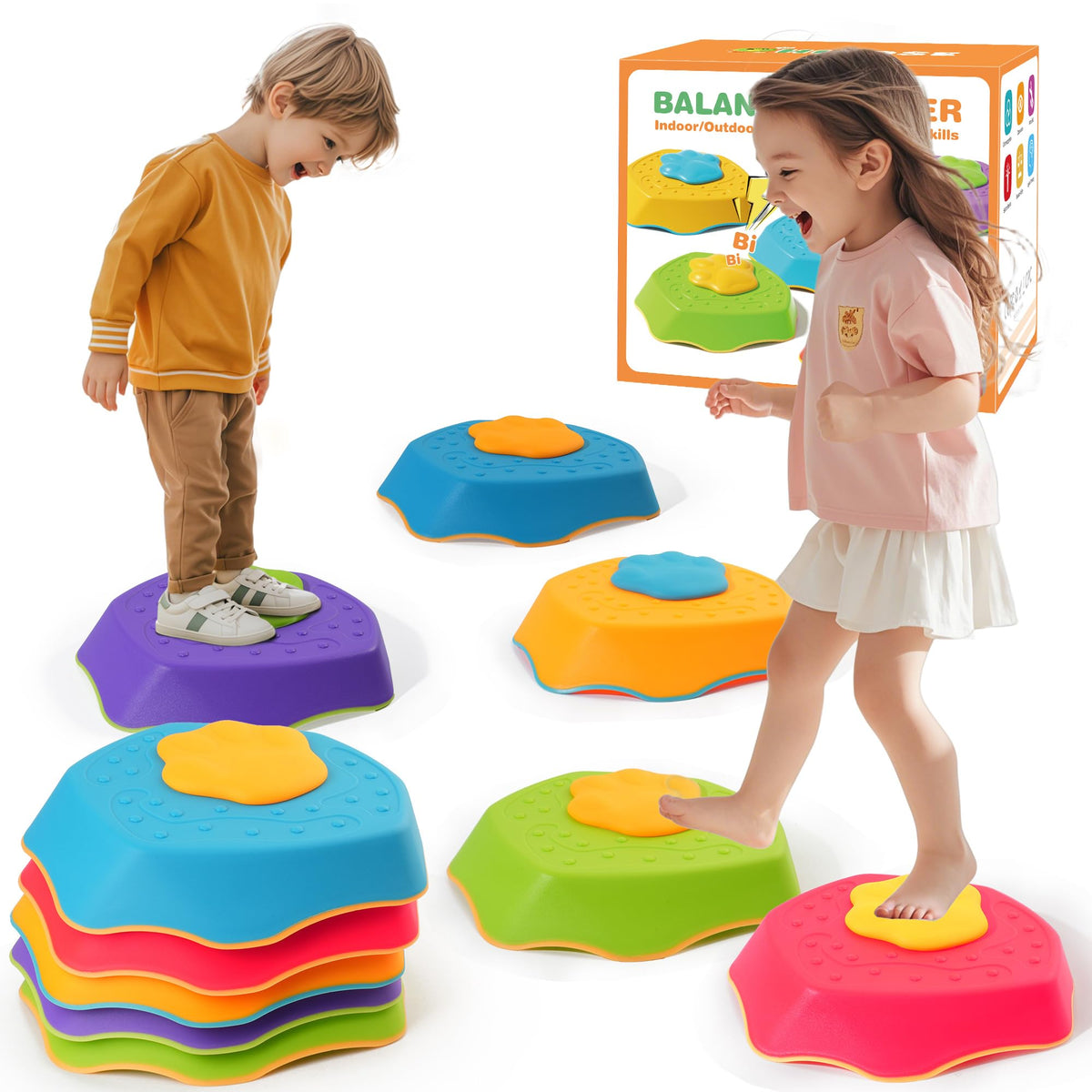 G-WING stepping stones 5-pack front view shows compact design for indoor or outdoor play and easy storage.