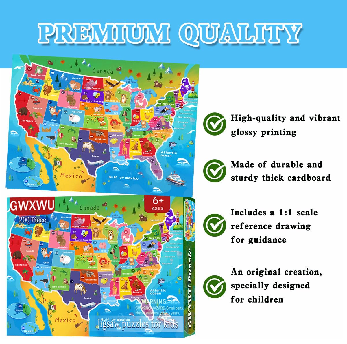 GWXWU 200-piece puzzle pieces laid out for hands-on problem solving and fine motor practice.