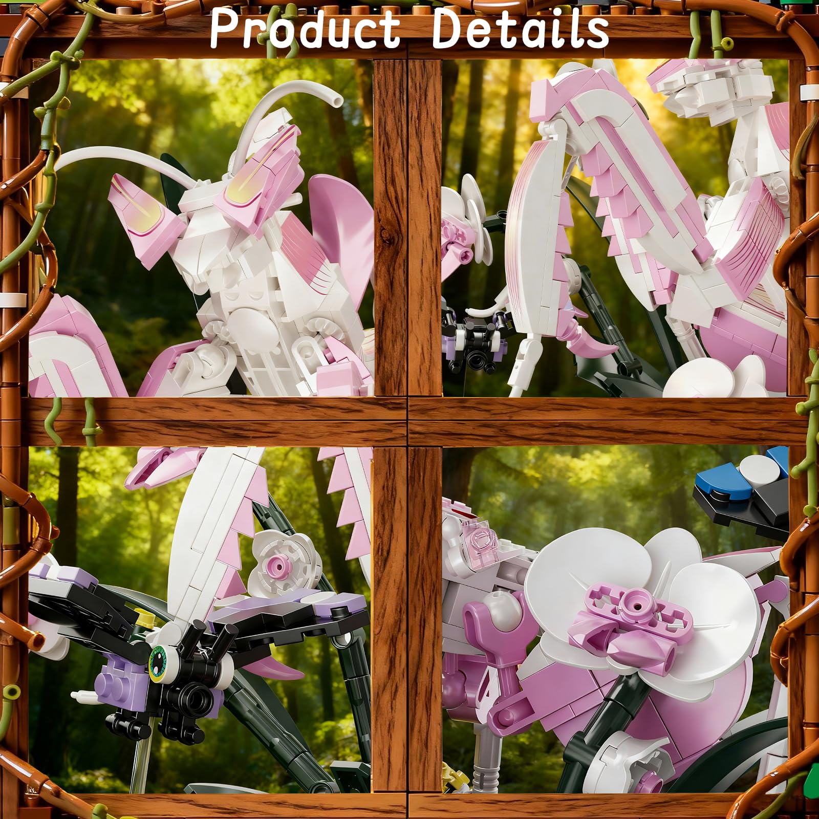 GXJTYYBS Desk art display featuring the orchid mantis bonsai