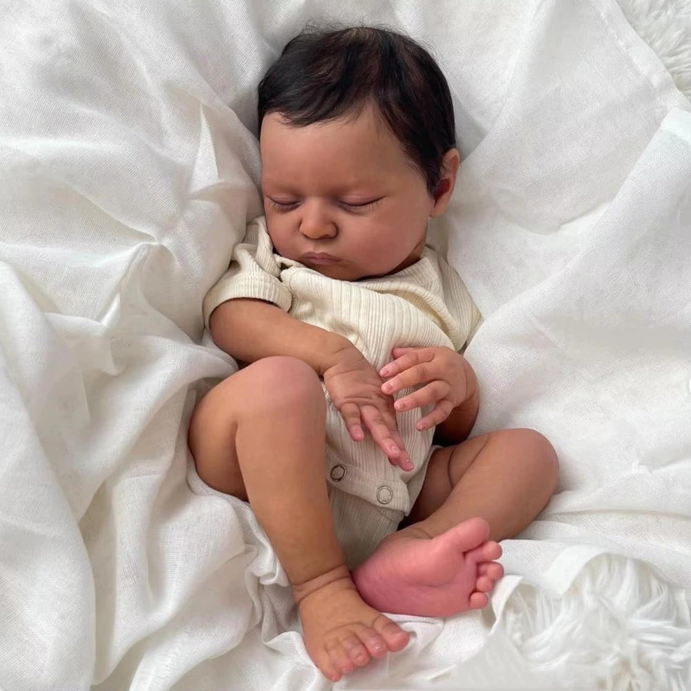 GYCV lifelike black reborn doll body with weighted cloth for cuddly, huggable touch.