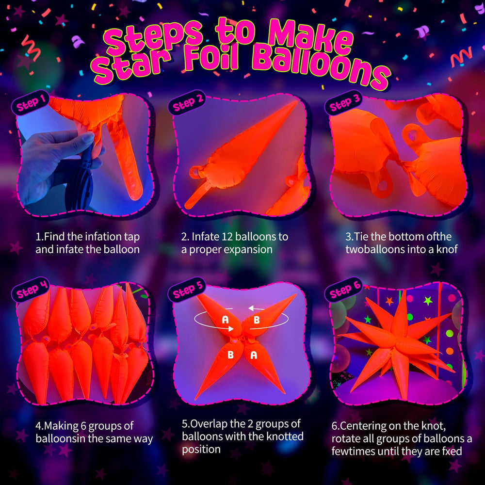 GYIPFIPA 12-inch glow balloons with black stars create luminous centerpieces.