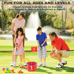 GYMMALL red buckets, balls, flags, and tees for a full backyard golf experience