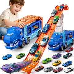 GYYCKTD race track truck toy with foldable track for portable play sessions.