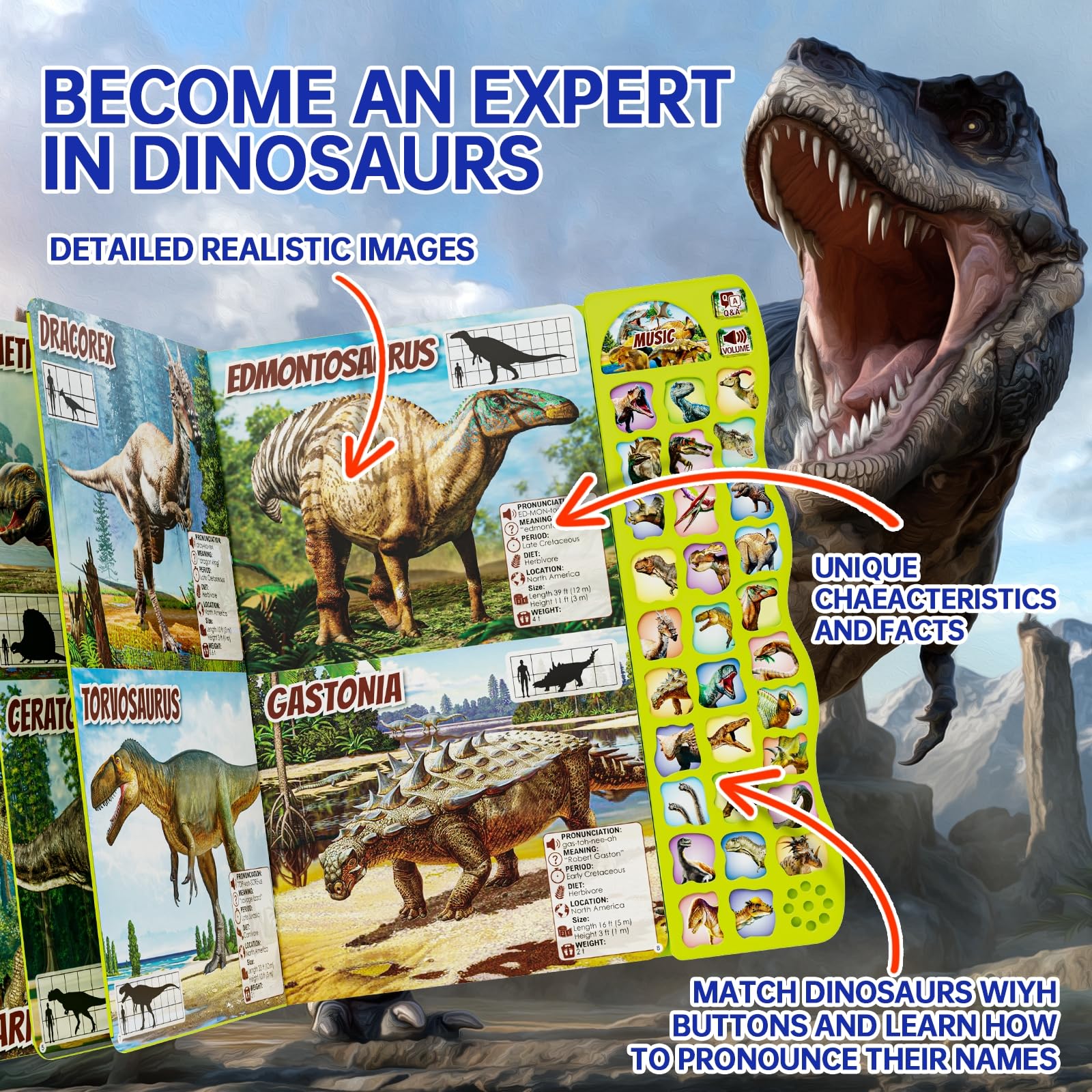 Gzsbaby illustrated dinosaurs engage kids with colorful, realistic species visuals