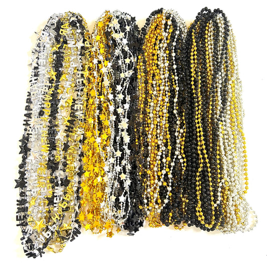 GZYSSL Happy New Year beads necklace set in black, gold, silver for festive wear.