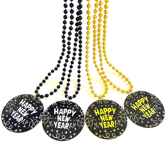 GZYSSL Happy New Year beads necklace set with black and gold medallions for festive photos