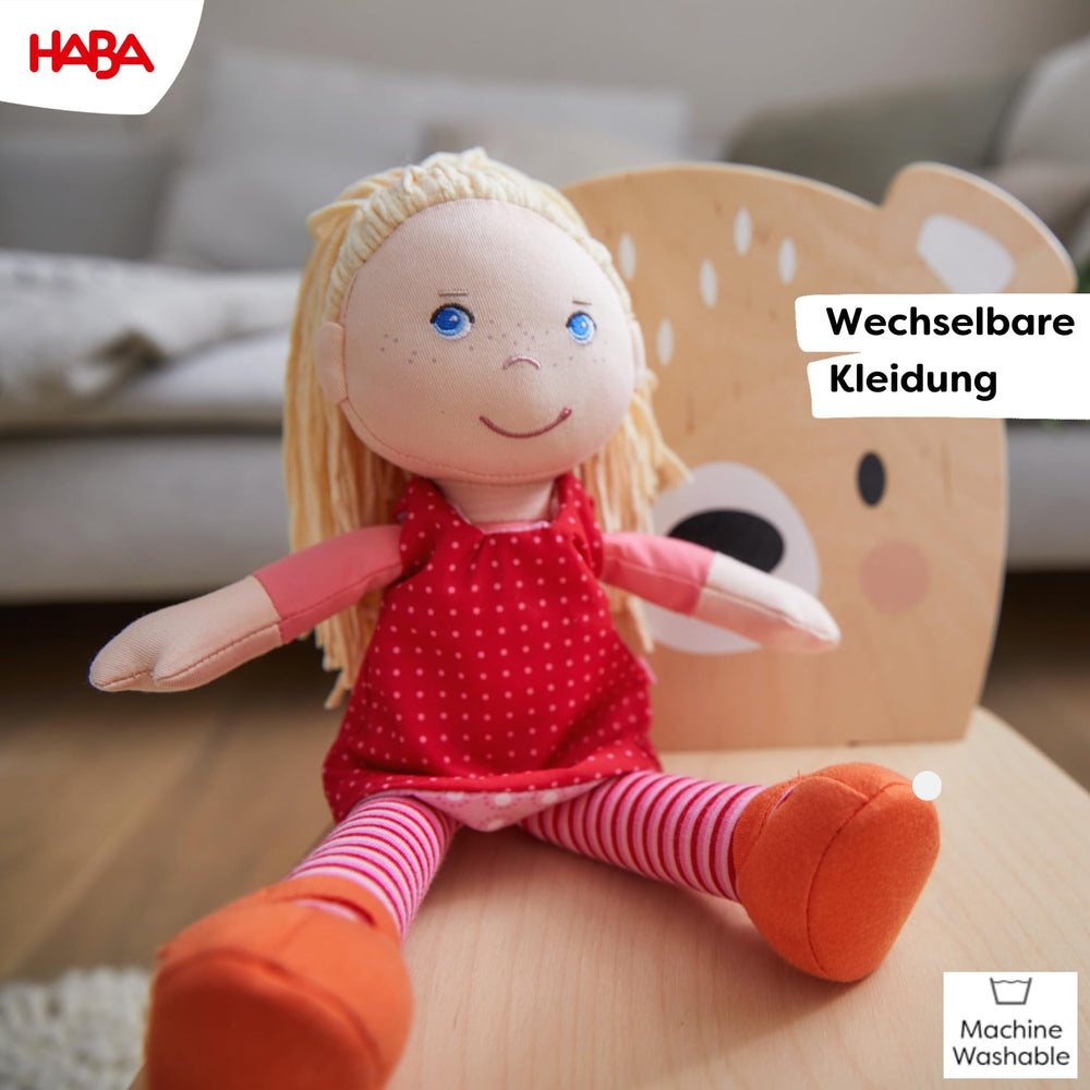 HABA Annelie doll orange shoes sewn on stay put during play
