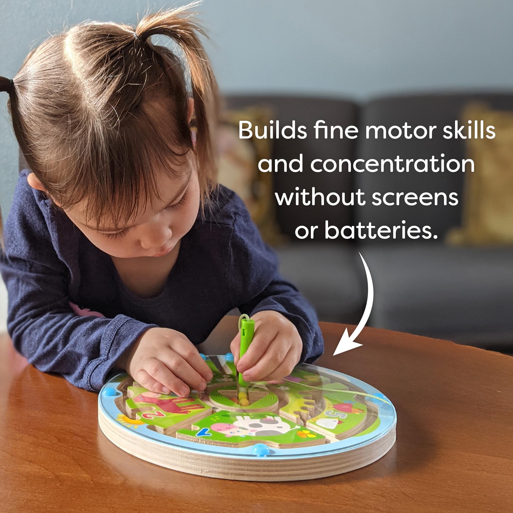 HABA Busy Board measures 9.5 inches in diameter for sturdy portable play.