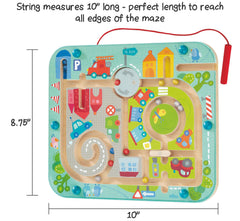 HABA Busy Board Town Maze in car use highlights quiet travel entertainment for toddlers.