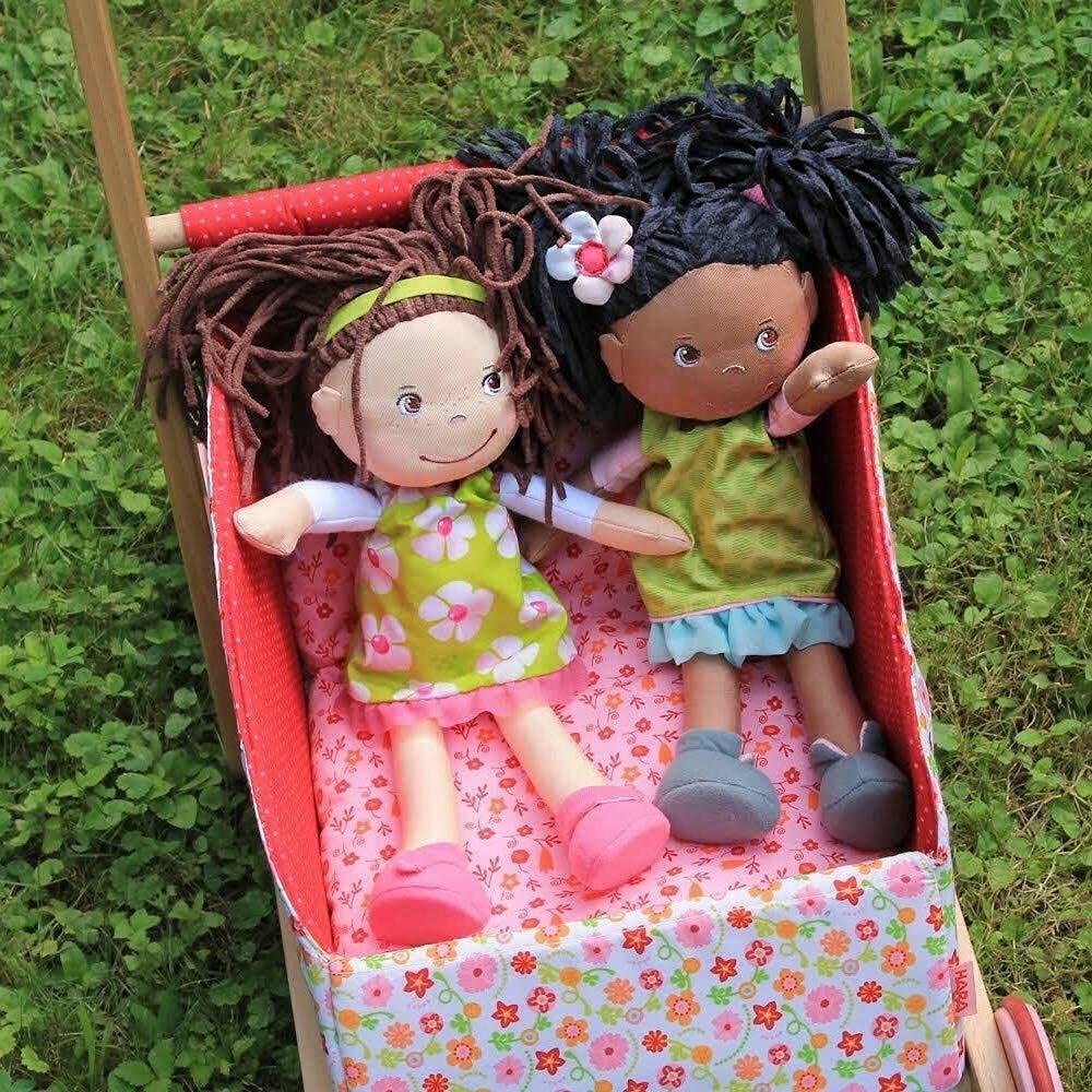 HABA Coco beanbag bottom helps her sit upright for pretend play.