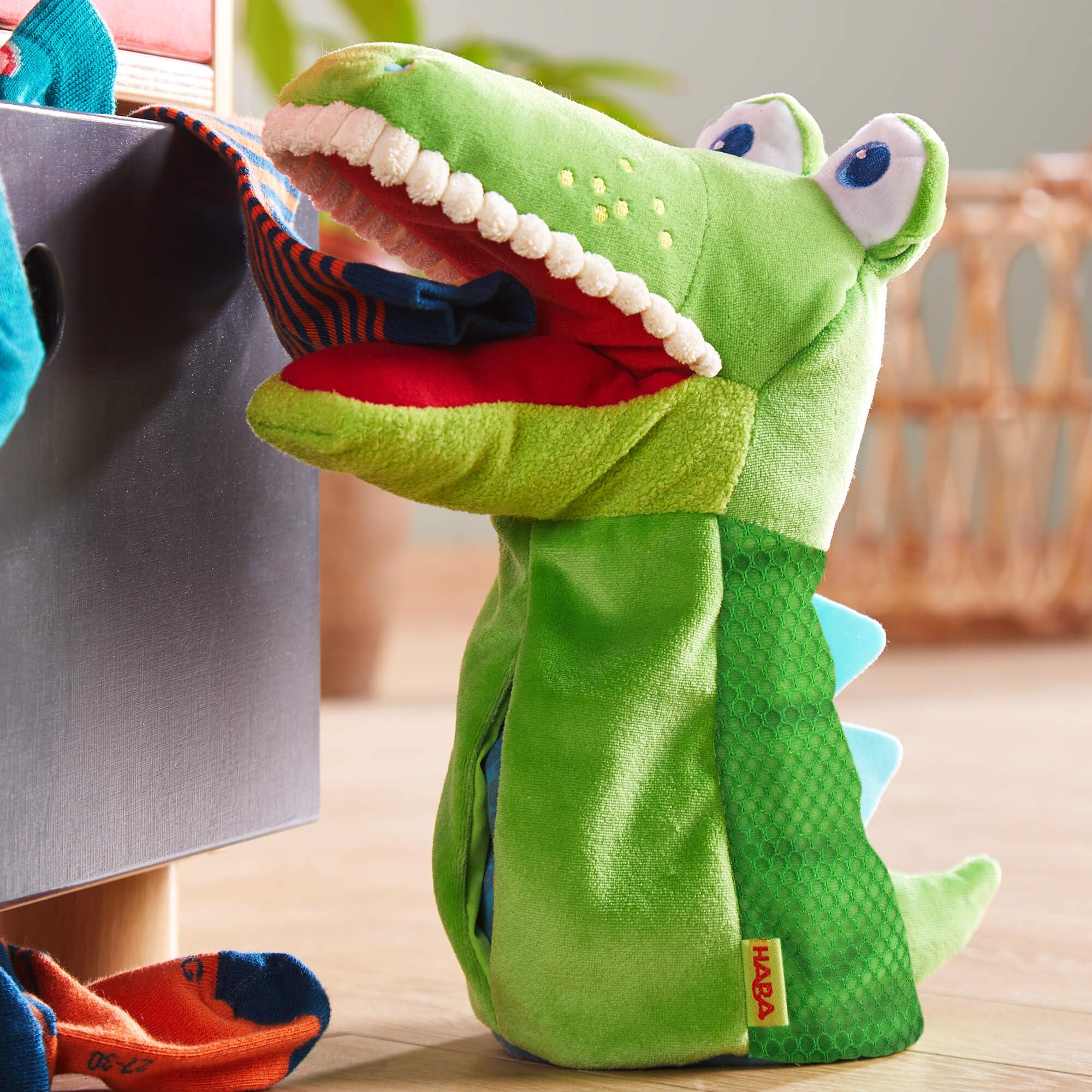 HABA Croco puppet makes a fun gift to inspire kids' imagination and role play.
