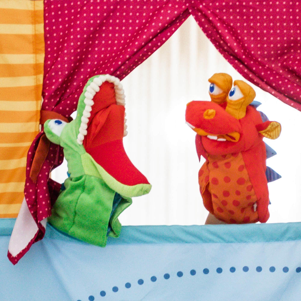 HABA Croco soft polyester puppet is durable and machine washable for repeated use.