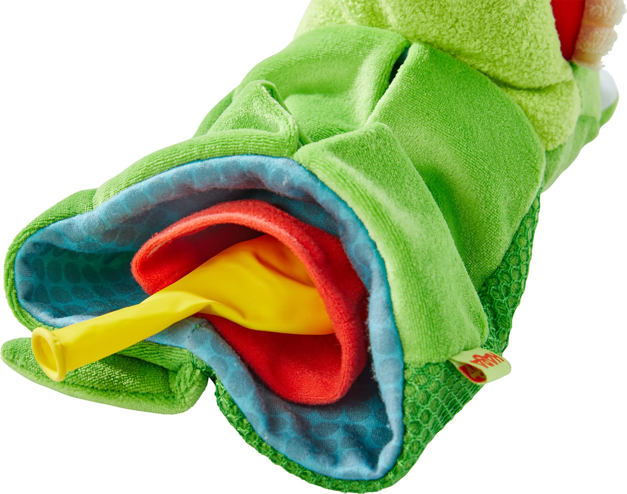 HABA Croco puppet stands tall at 15.75 inches for expressive mouth and eyes.