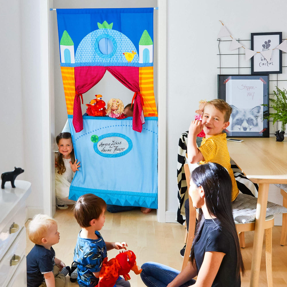 HABA doorway puppet theater built with sturdy, durable materials.