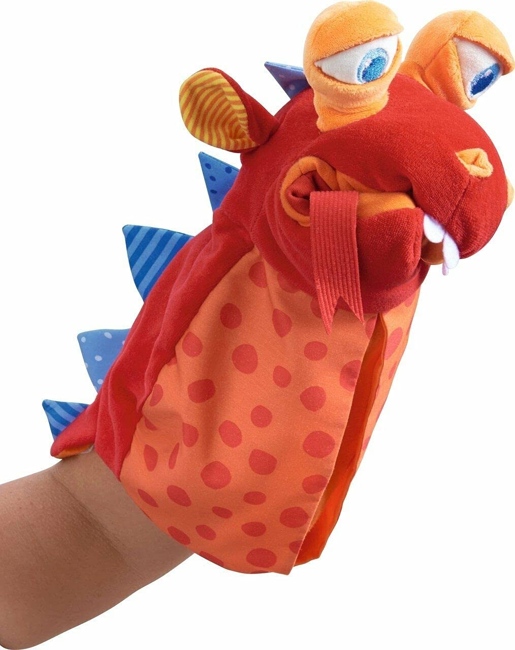 HABA Eat It Up Dragon glove puppet stands 15.75 inches for toddlers.