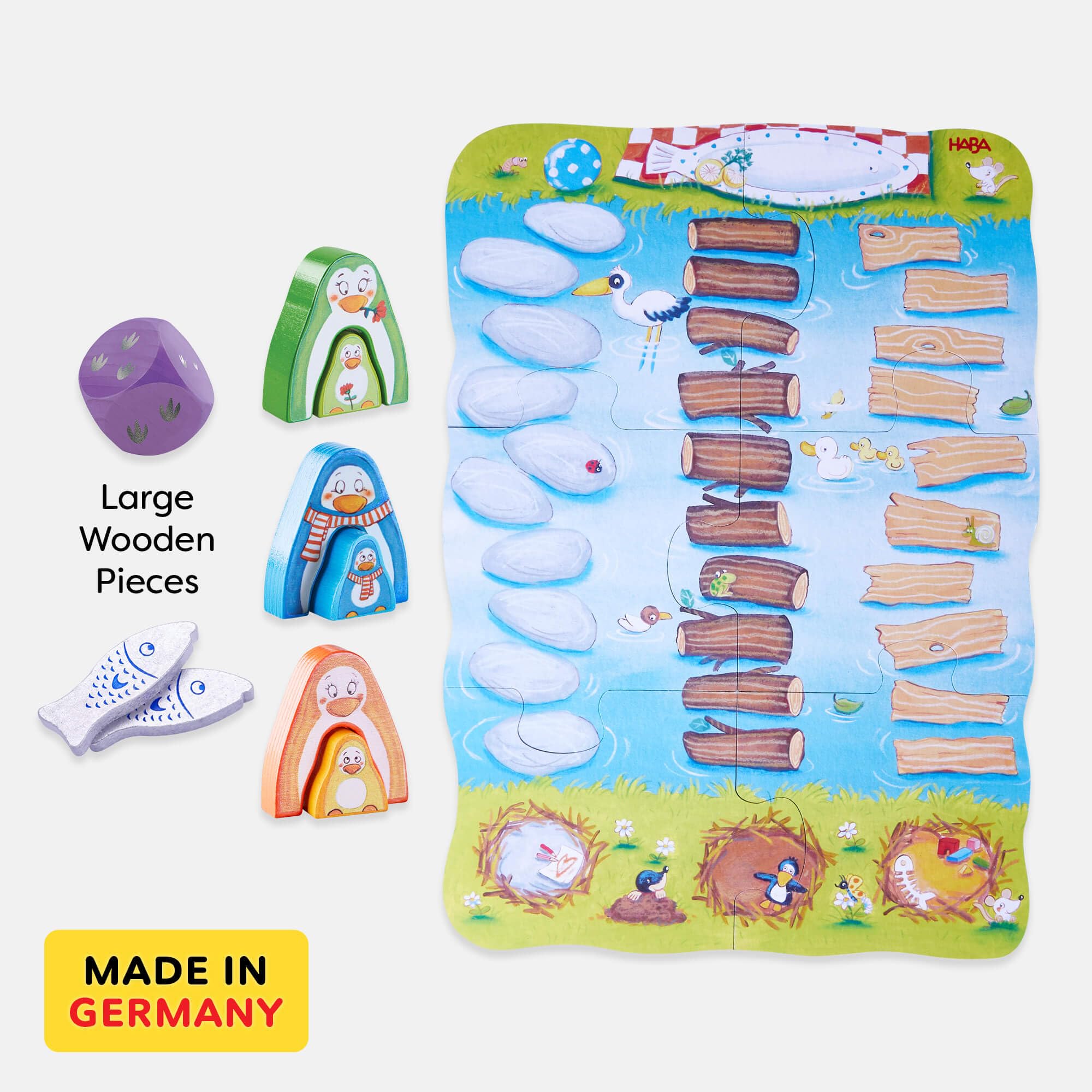 HABA Go, Go Little Penguin dice race in action, promoting interactive play