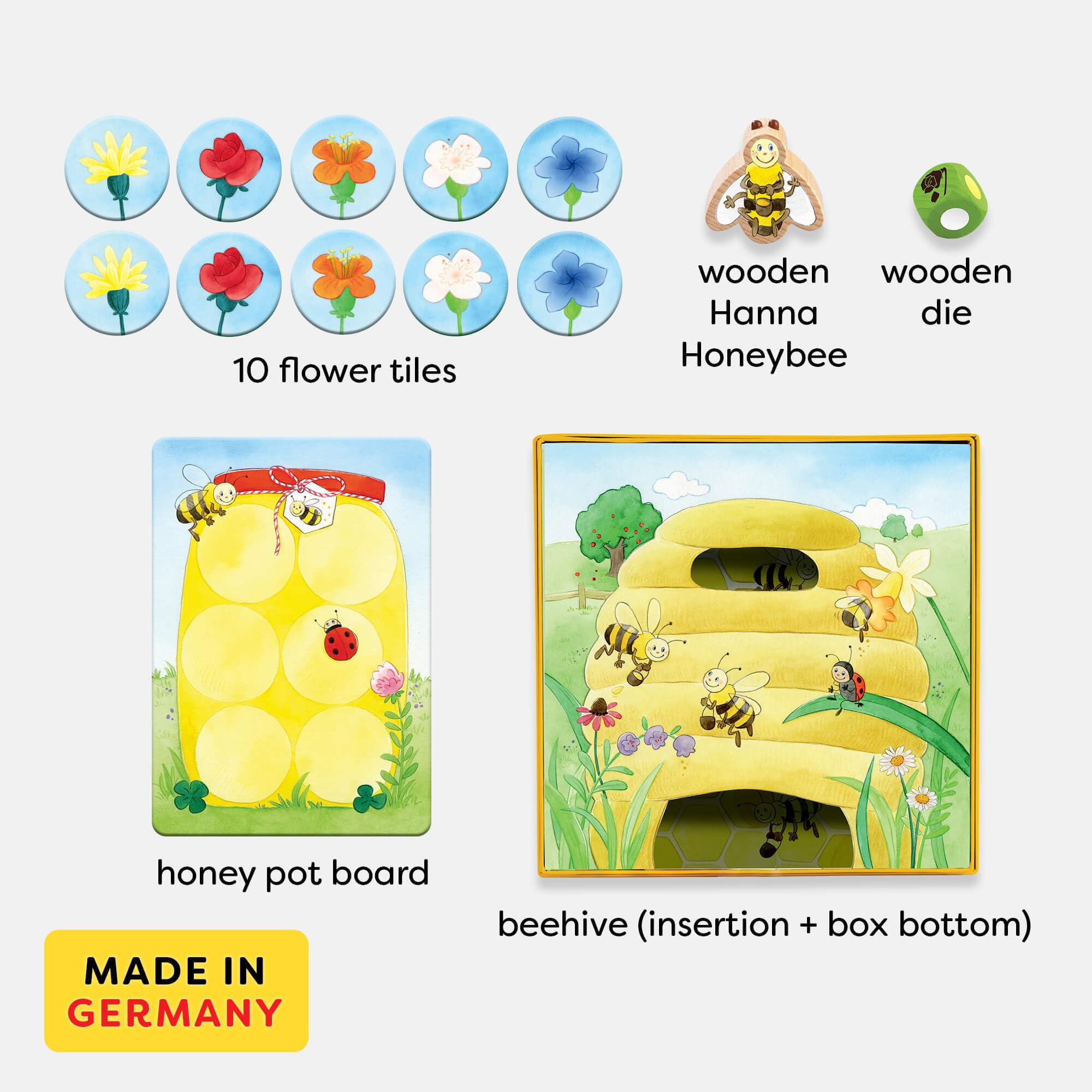 HABA Hanna Honeybee game box shows compact storage for busy families